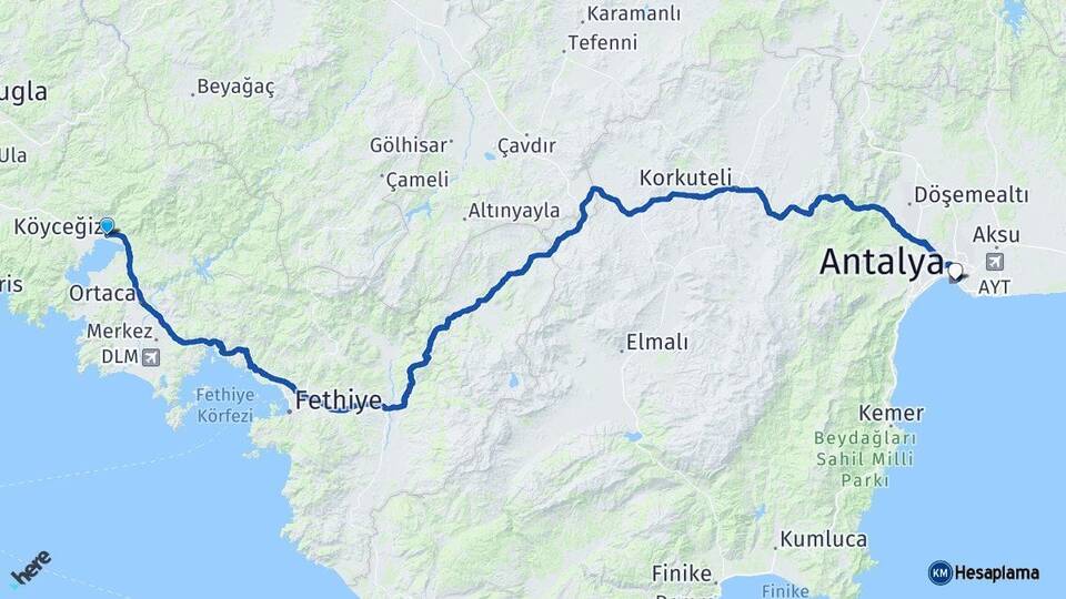 Muğla Köyceğiz Antalya Arası Kaç Km - Yol Haritası