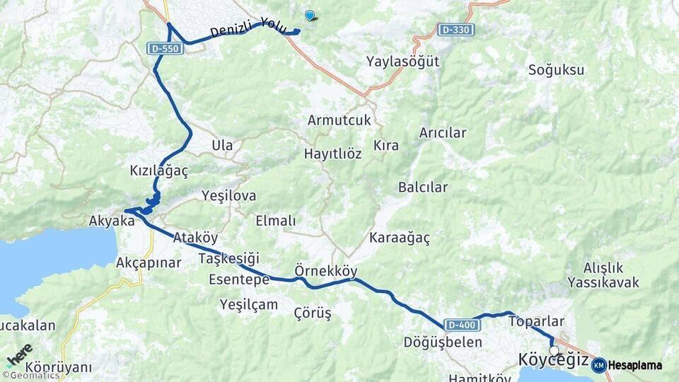 Muğla Köyceğiz Arası Kaç Km - Yol Haritası