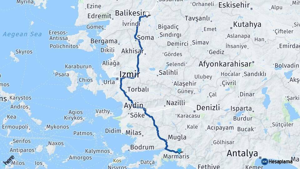 Muğla Köyceğiz Balıkesir Arası Kaç Km - Yol Haritası