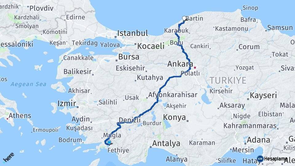 Muğla Köyceğiz Bartın Arası Kaç Km - Yol Haritası