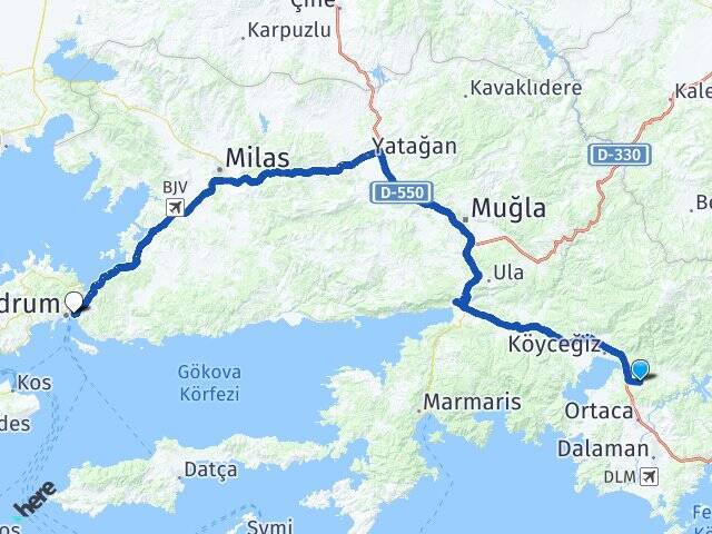 Beyobası Bodrum Otogarı Arası Kaç Km - Yol Tarifi