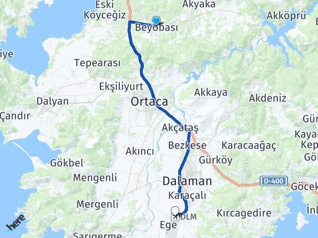 Beyobası Muğla Dalaman Havalimanı Arası Kaç Km - Yol Tarifi