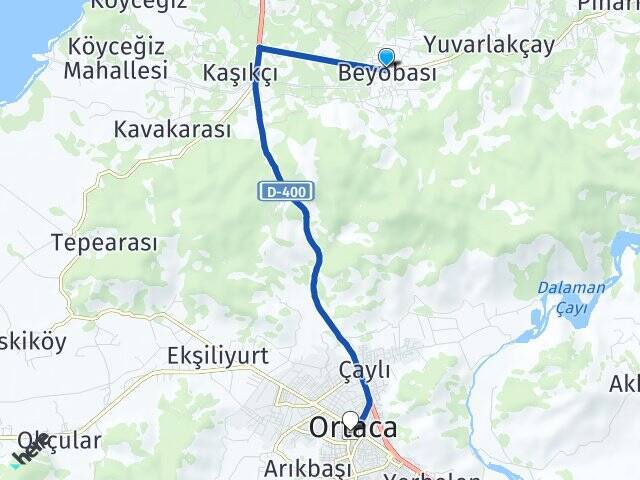 Beyobası Ortaca Otogarı Arası Kaç Km - Yol Tarifi