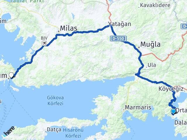 Çandır Bodrum Otogarı Arası Kaç Km - Yol Tarifi
