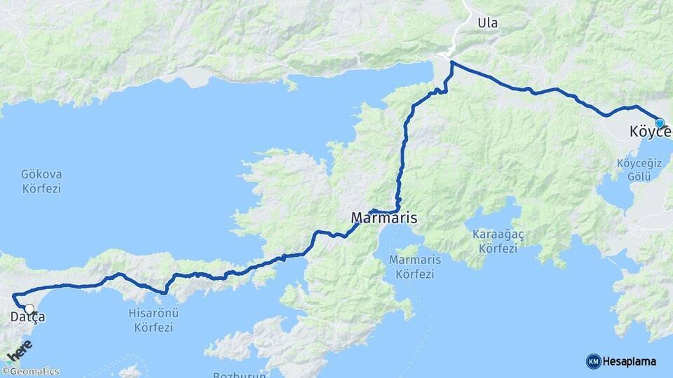 Muğla Köyceğiz Datça Arası Kaç Km - Yol Haritası