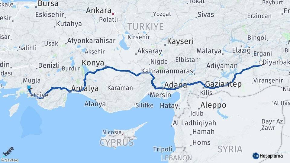 Köyceğiz Diyarbakır Arası Kaç Km - Yol Tarifi