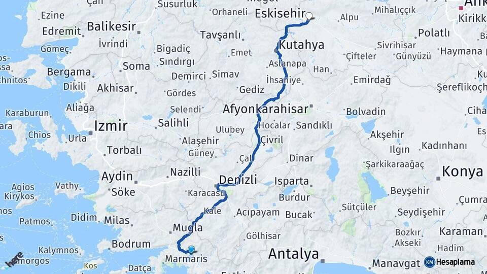 Muğla Köyceğiz Eskişehir Arası Kaç Km - Yol Haritası