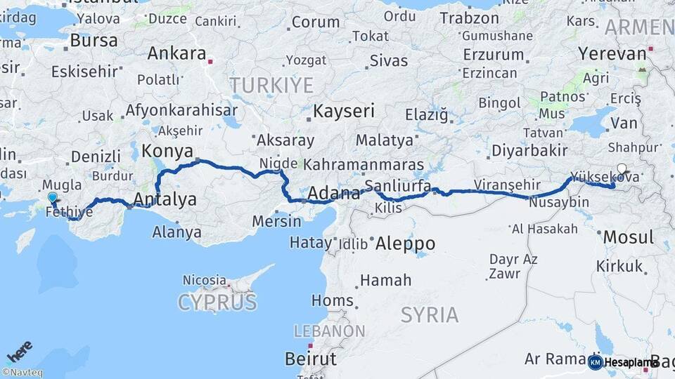 Muğla Köyceğiz Hakkari Arası Kaç Km - Yol Haritası