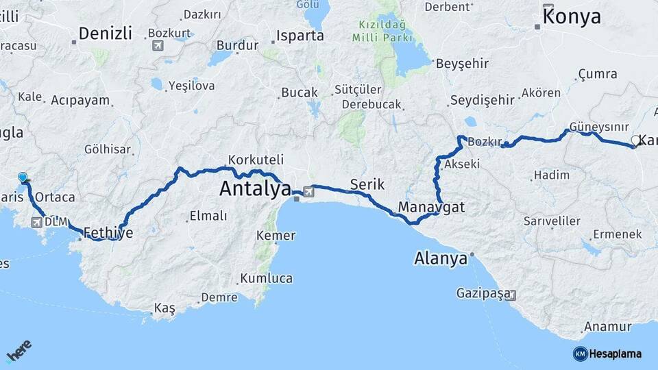 Muğla Köyceğiz Karaman Arası Kaç Km - Yol Haritası