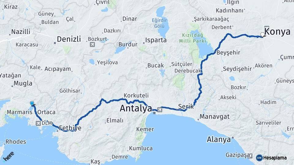 Muğla Köyceğiz Konya Arası Kaç Km - Yol Haritası