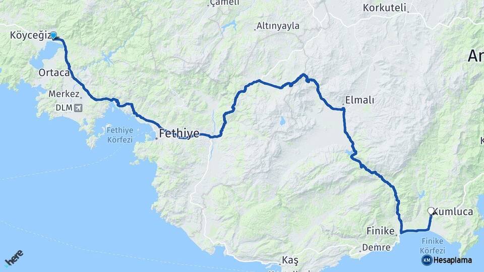 Muğla Köyceğiz Kumluca Antalya Arası Kaç Km - Yol Haritası