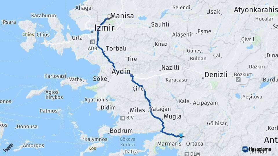 Muğla Köyceğiz Manisa Arası Kaç Km - Yol Haritası