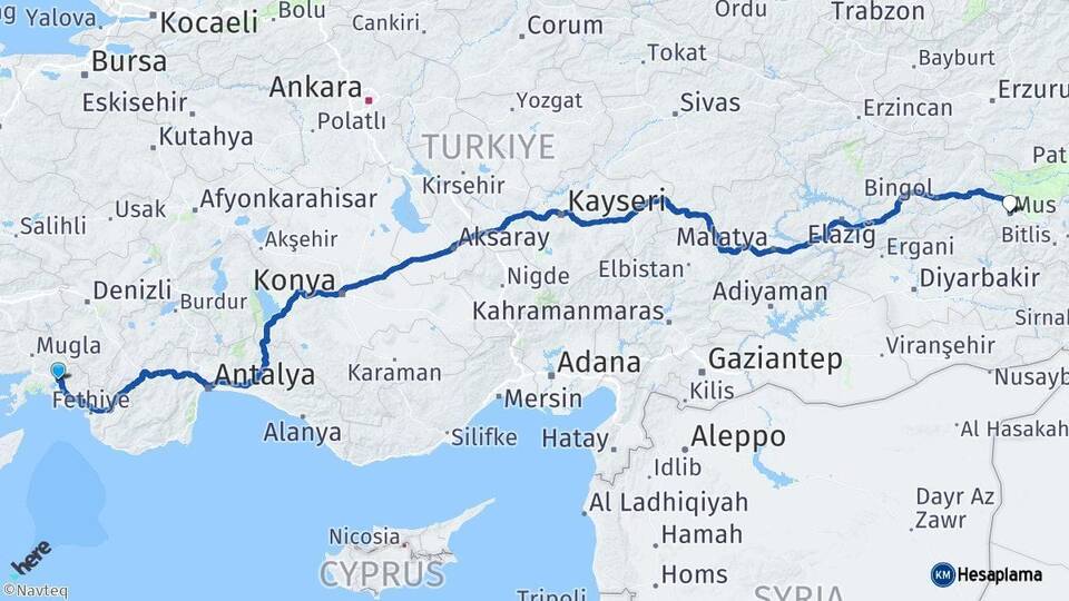 Muğla Köyceğiz Muş Arası Kaç Km - Yol Haritası