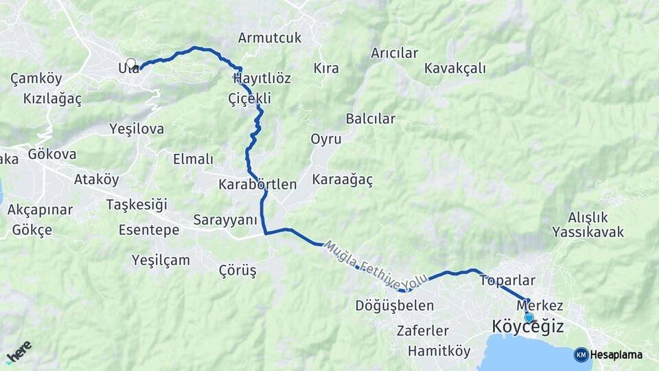 Muğla Köyceğiz Ula Arası Kaç Km - Yol Haritası