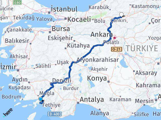 Muğla Kurşunlu Çankırı Arası Kaç Km - Yol Haritası