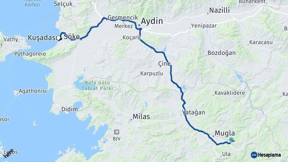 Muğla Kuşadası Aydın Arası Kaç Km - Yol Haritası