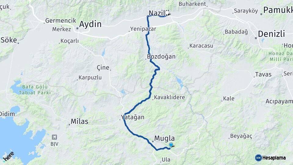 Muğla Kuyucak Aydın Arası Kaç Km - Yol Haritası