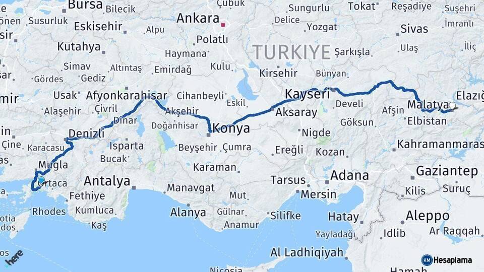 Muğla Malatya Arası Kaç Km - Yol Haritası