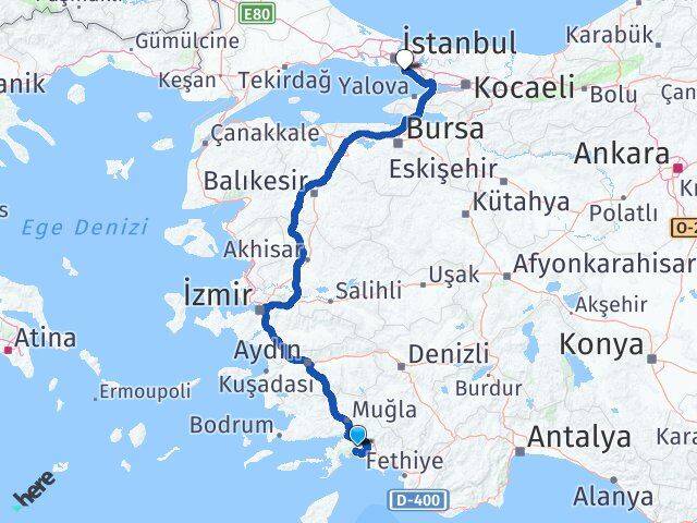 Muğla Maltepe İstanbul Arası Kaç Km - Yol Haritası