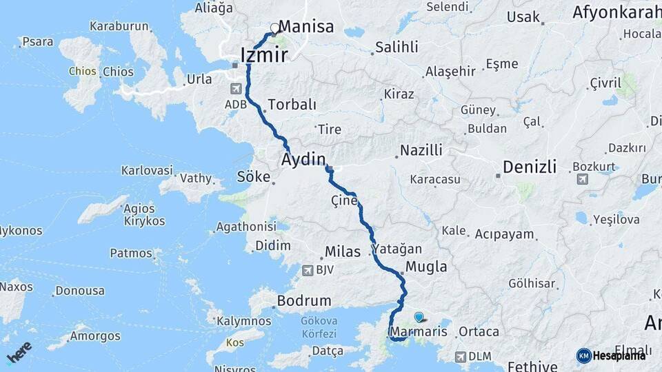 Muğla Manisa Arası Kaç Km - Yol Haritası