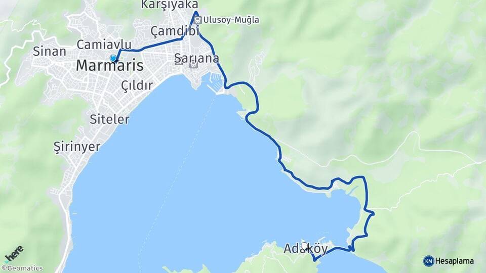 Muğla Marmaris Adaköy Marmaris Arası Kaç Km - Yol Haritası