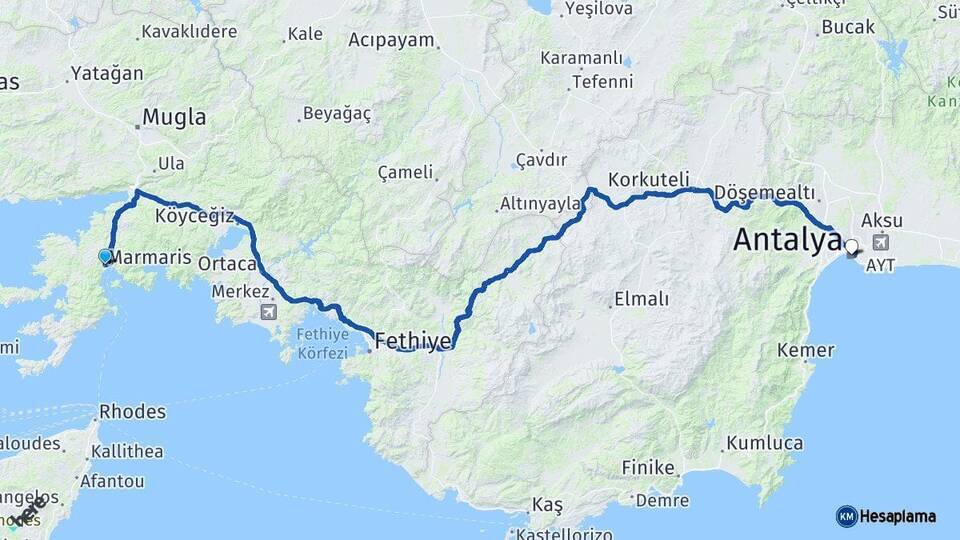 Muğla Marmaris Antalya Arası Kaç Km - Yol Haritası