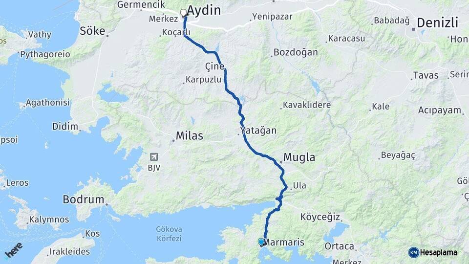 Muğla Marmaris Aydın Arası Kaç Km - Yol Haritası
