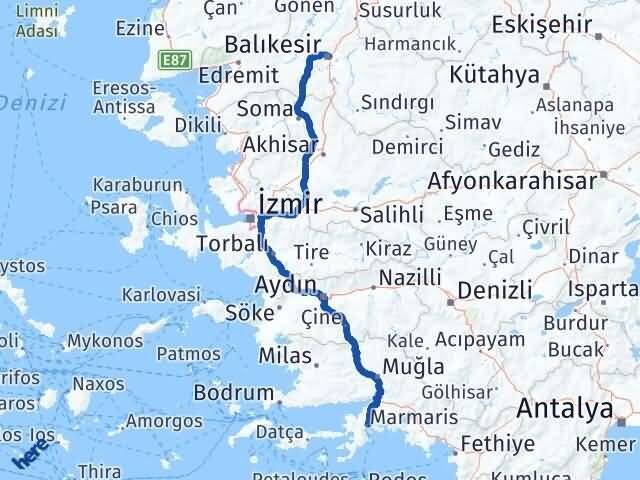 Muğla Marmaris Balıkesir Arası Kaç Km - Yol Haritası