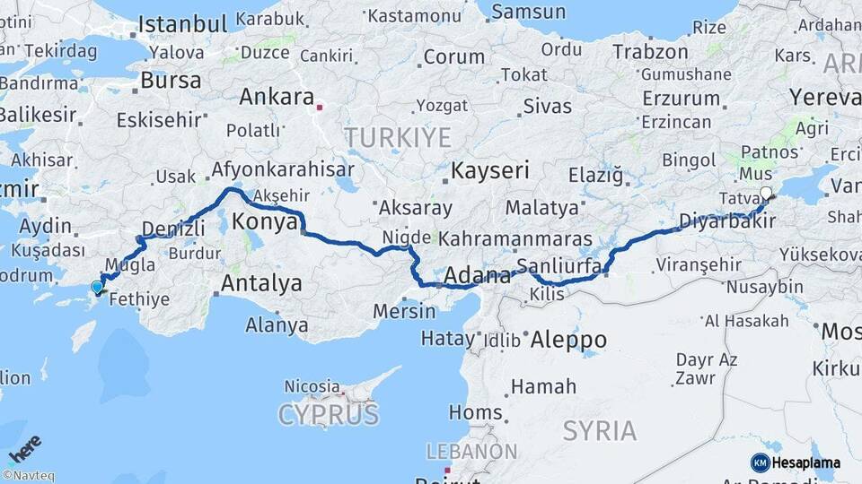 Muğla Marmaris Bitlis Arası Kaç Km - Yol Haritası
