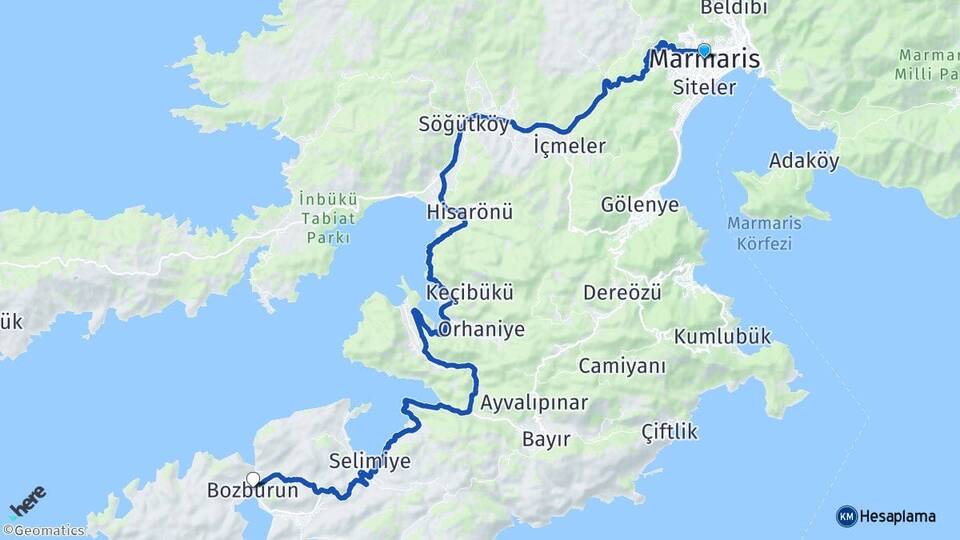 Muğla Marmaris Bozburun Marmaris Arası Kaç Km - Yol Haritası