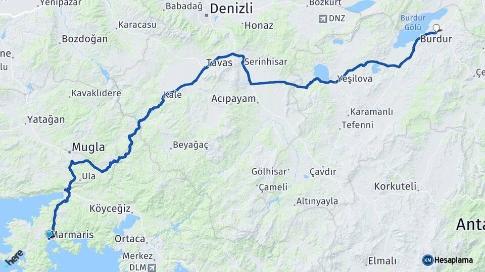 Muğla Marmaris Burdur Arası Kaç Km - Yol Haritası