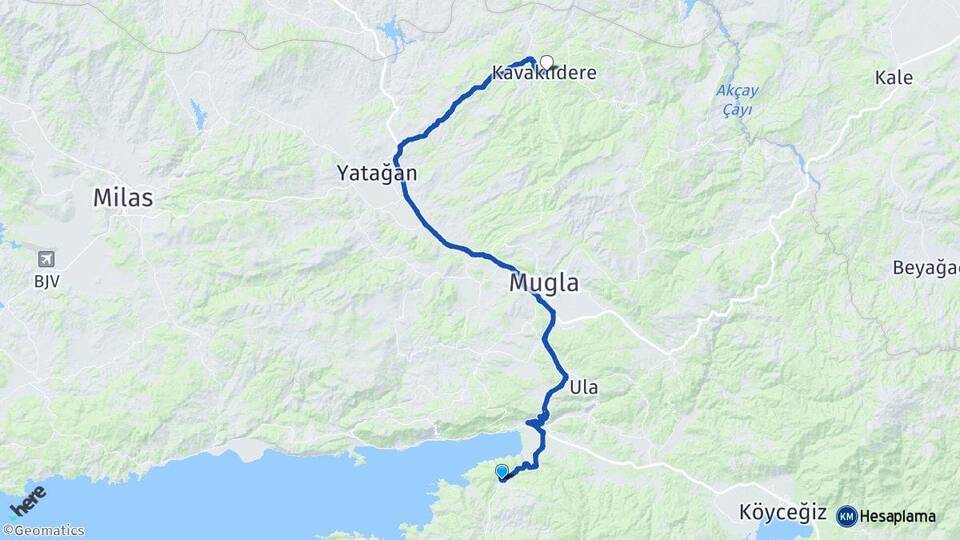 Muğla Marmaris Çetibeli Kavaklıdere Arası Kaç Km - Yol Haritası