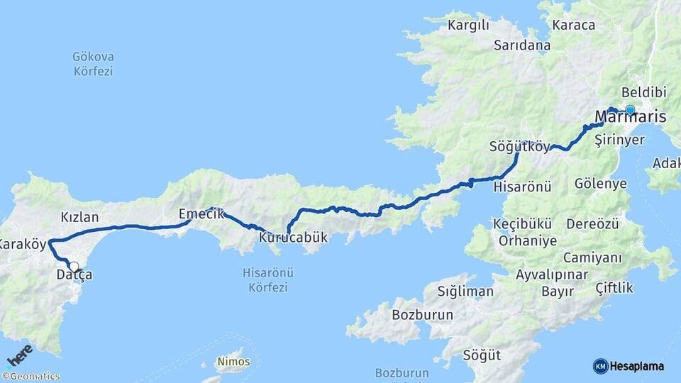 Muğla Marmaris Datça Arası Kaç Km - Yol Haritası