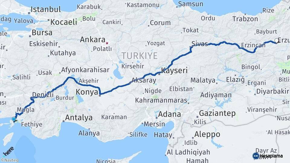 Muğla Marmaris Erzurum Arası Kaç Km - Yol Haritası