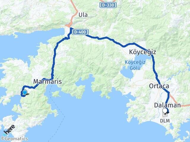 Hisarönü Muğla Dalaman Havalimanı Arası Kaç Km - Yol Tarifi