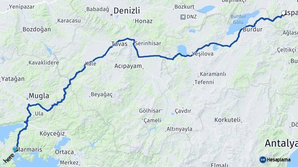 Muğla Marmaris Isparta Arası Kaç Km - Yol Haritası