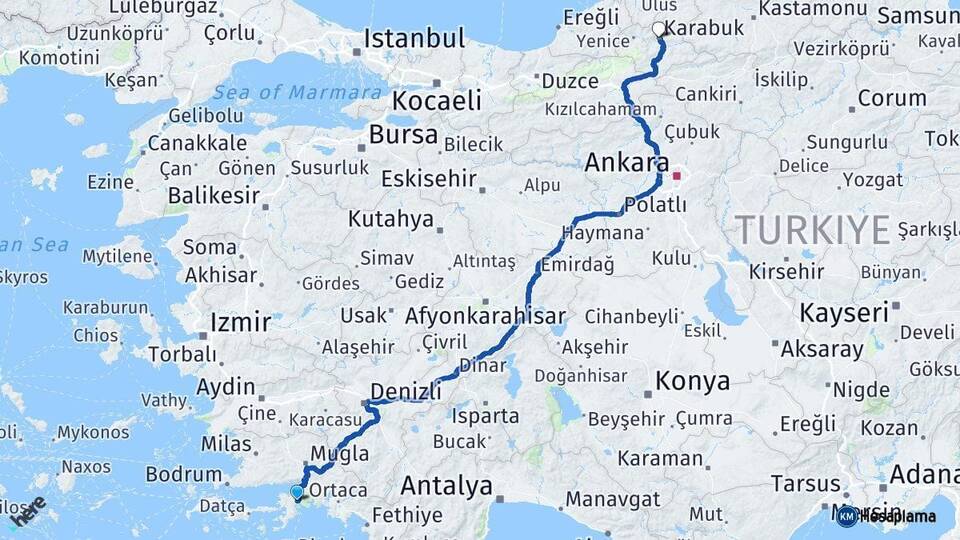 Muğla Marmaris Karabük Arası Kaç Km - Yol Haritası