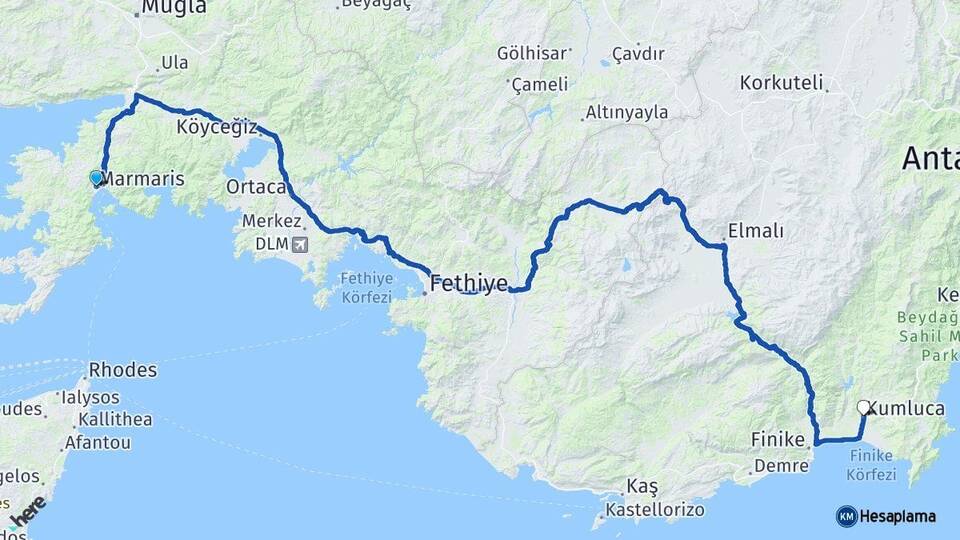 Muğla Marmaris Kumluca Antalya Arası Kaç Km - Yol Haritası
