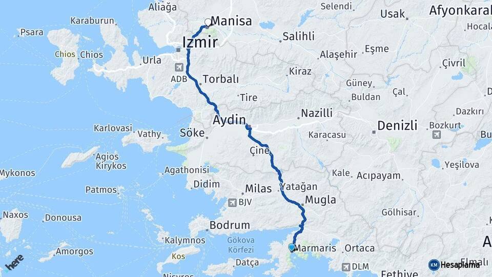 Muğla Marmaris Manisa Arası Kaç Km - Yol Haritası