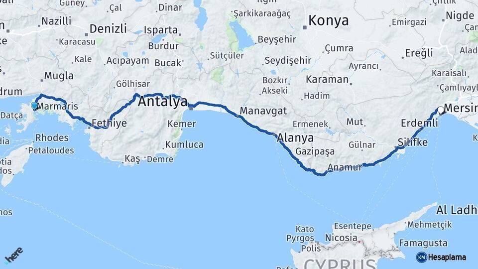 Muğla Marmaris Mersin Arası Kaç Km - Yol Haritası