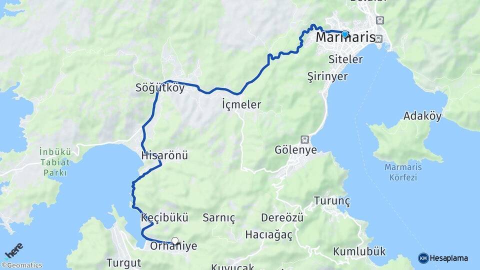 Muğla Marmaris Orhaniye Marmaris Arası Kaç Km - Yol Haritası