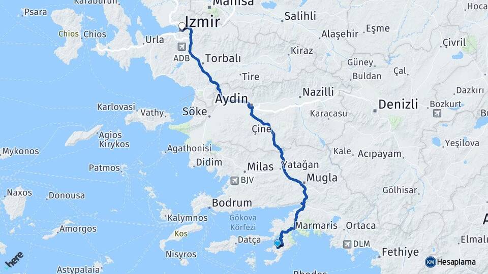 Muğla Marmaris Selimiye İzmir Arası Kaç Km - Yol Haritası