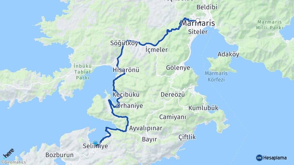 Muğla Marmaris Selimiye Marmaris Arası Kaç Km - Yol Haritası