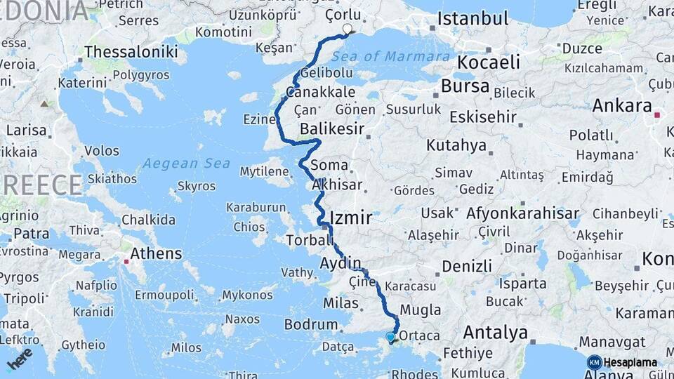 Muğla Marmaris Tekirdağ Arası Kaç Km - Yol Haritası