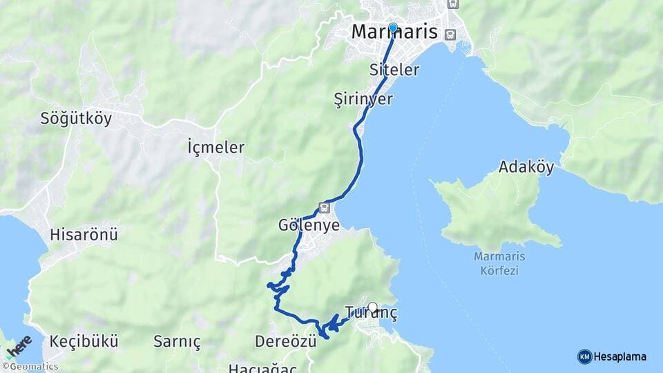 Muğla Marmaris Turunç Marmaris Arası Kaç Km - Yol Haritası