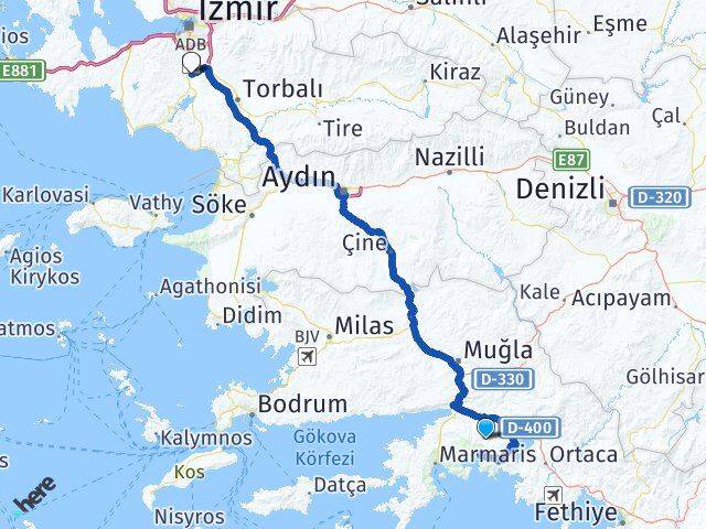 Muğla Menderes İzmir Arası Kaç Km - Yol Haritası