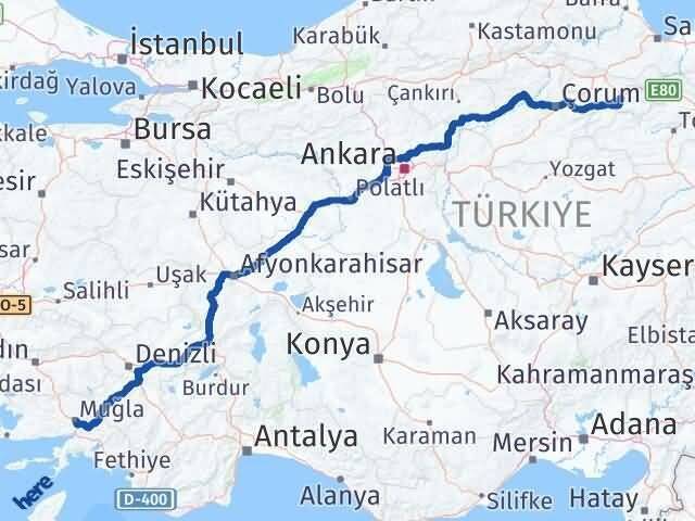 Muğla Menteşe Amasya Arası Kaç Km - Yol Haritası