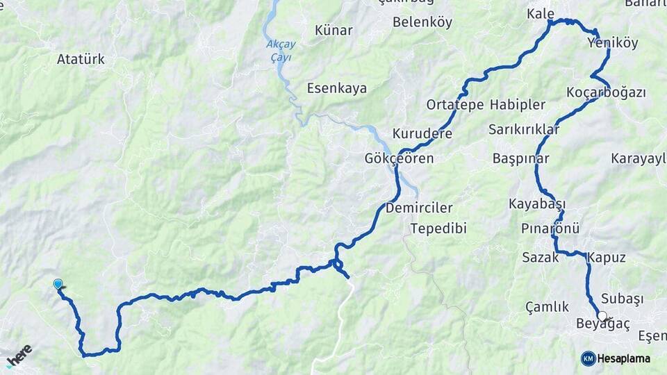 Muğla Menteşe Beyağaç Denizli Arası Kaç Km - Yol Haritası