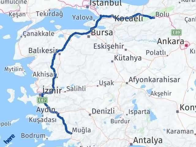 Muğla Menteşe Bolu Arası Kaç Km - Yol Haritası