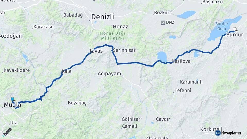 Muğla Menteşe Burdur Arası Kaç Km - Yol Haritası